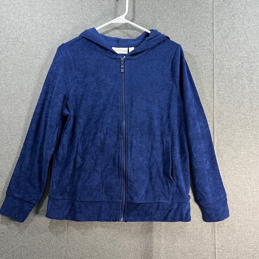 Belle Beach by Kim Gravel Poolside Terry Zip Front Hoodie Nautical Navy Small